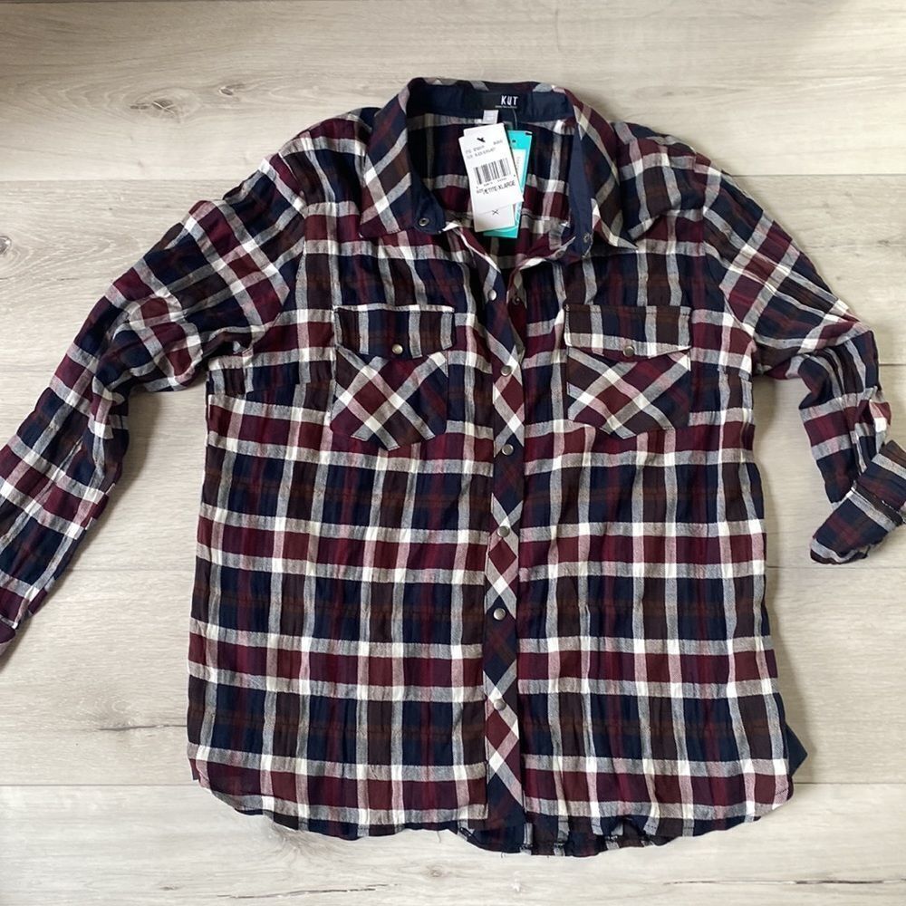Kut from the kloth boylen flap pocket button down shirt Black XL Stitch Fix nwt